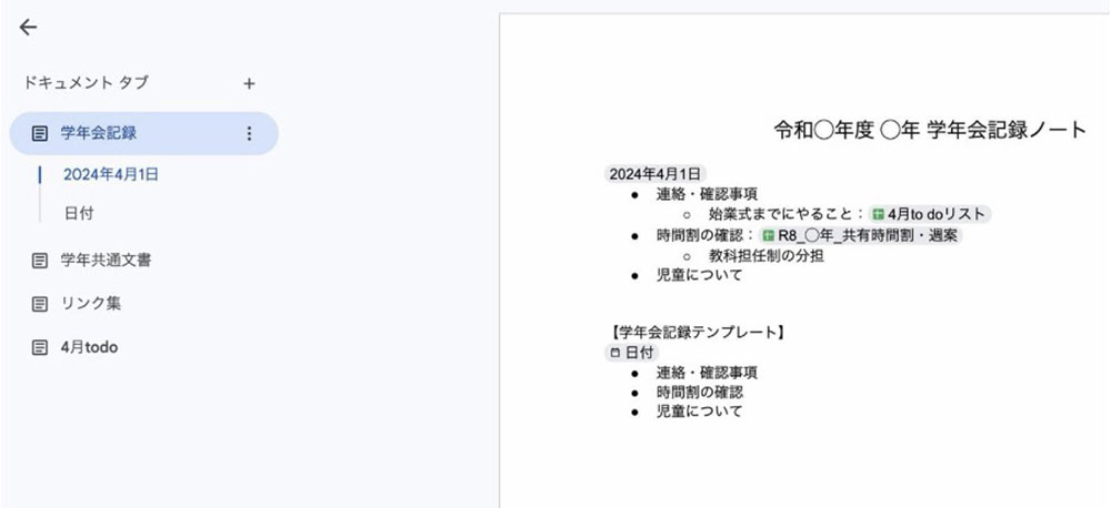 学年共有ドキュメントの例