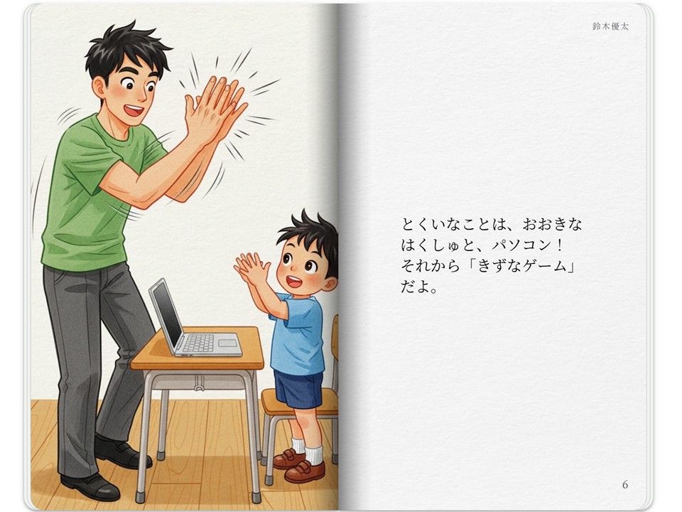 絵本の「先生の得意なこと」を紹介するページ