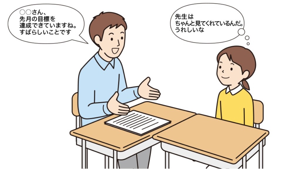 子供と個人面談する教師