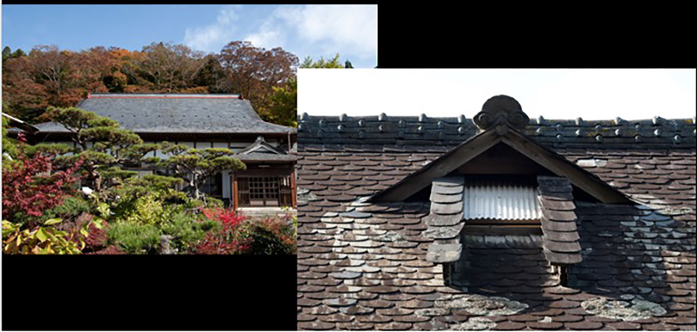 スレート葺きの伝統的な建物の写真
