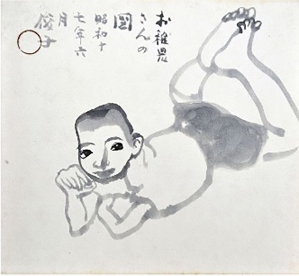 赤松さんのスケッチ『少年時代の住職霧野雅麿さん』
