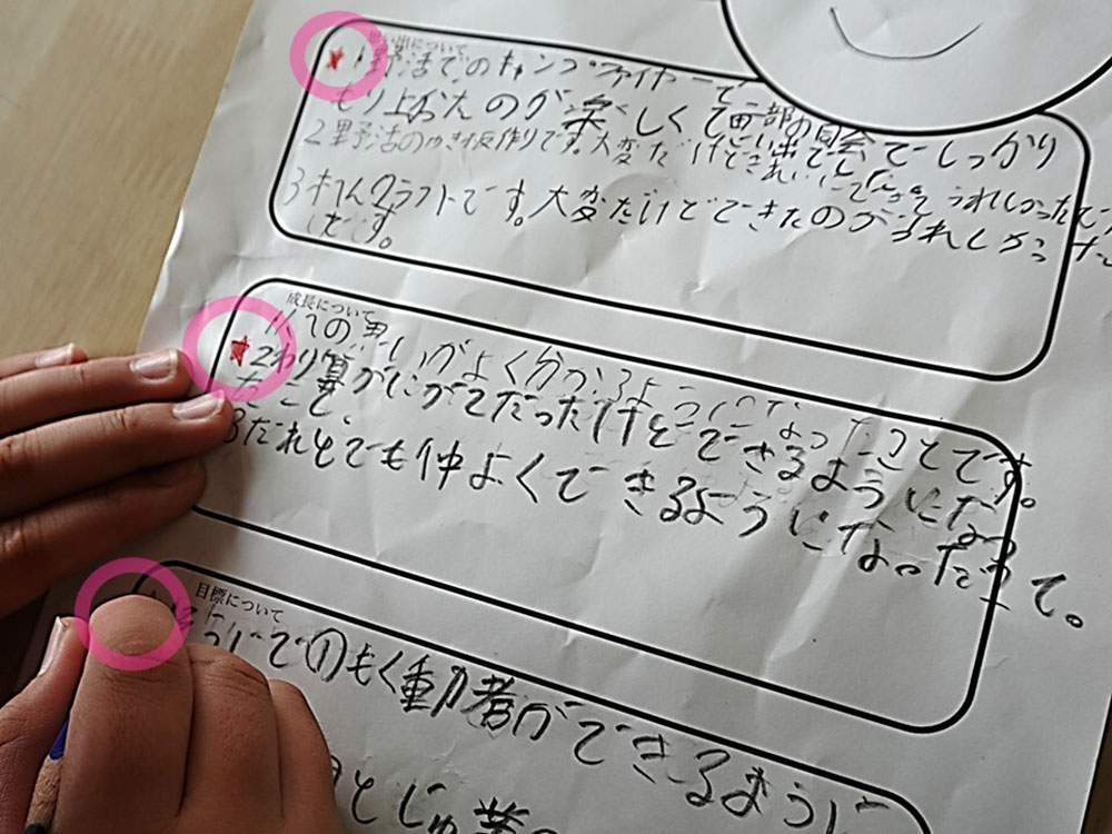 記入されたアリ帰りカード