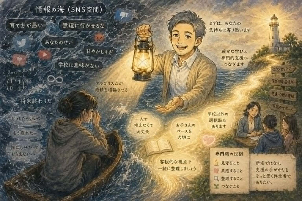 情報の海を漂流する保護者の声を拾い上げて整理する by高田保則 (生成AIを使用して作成)
