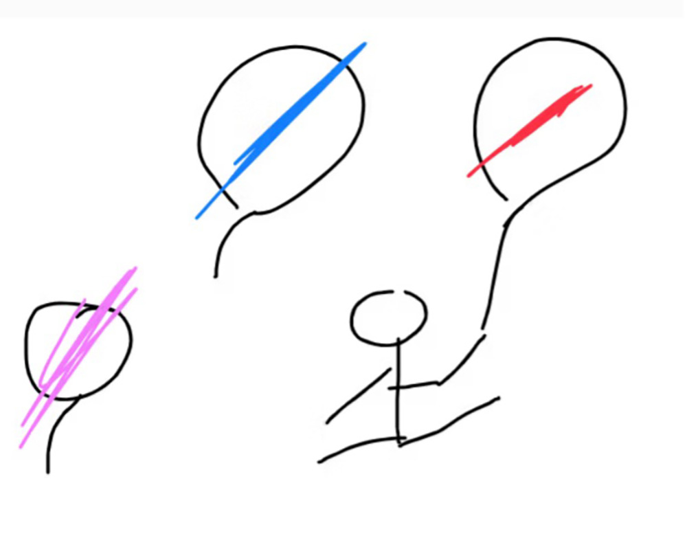 「風船飛ばし大会」というアイデアを表現した子どもの絵