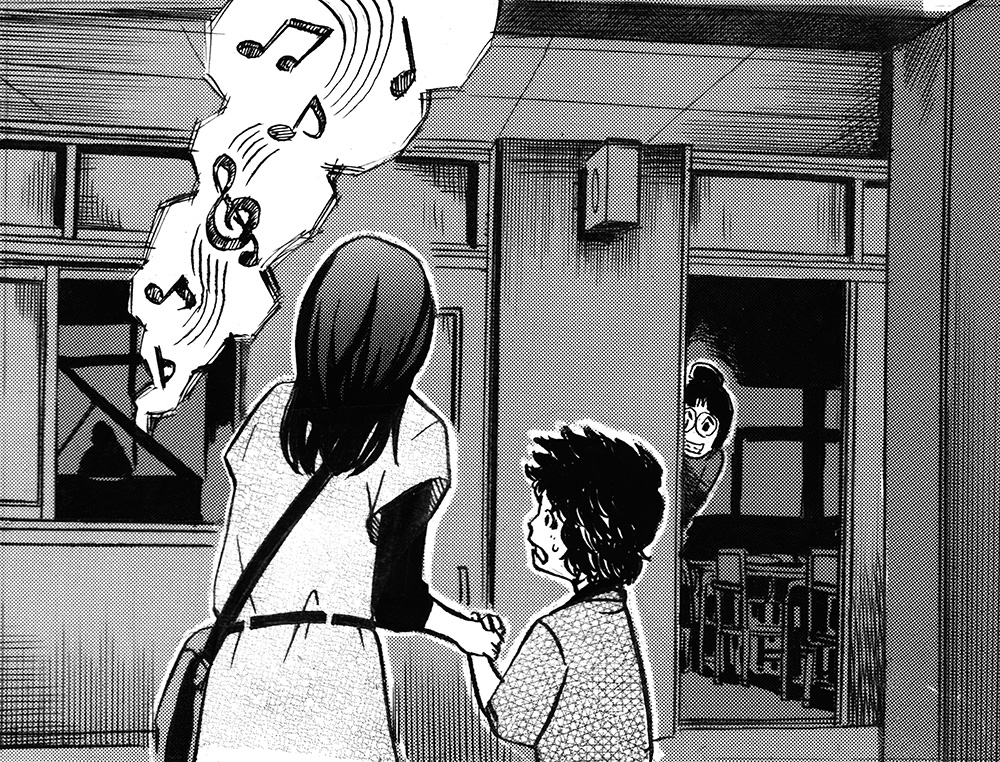 挿絵その１　夜の学校の一場面