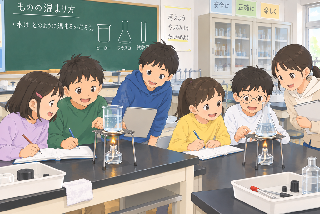 小４理科もののあたたまり方実験風景