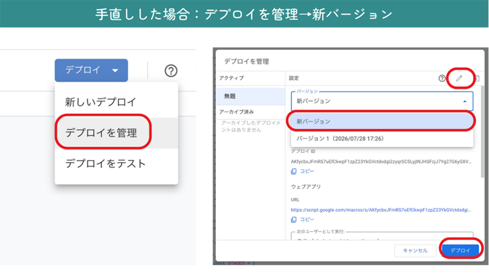 手直しをした後の公開手順を示した画面
