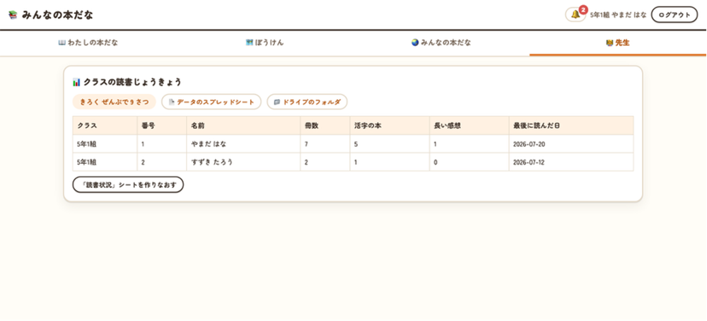 「先生タブ」を示した画面