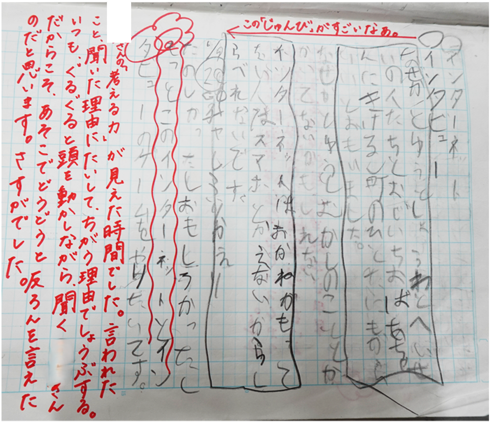 写真：ディベートゲームの後のＡさんの成長ノート）