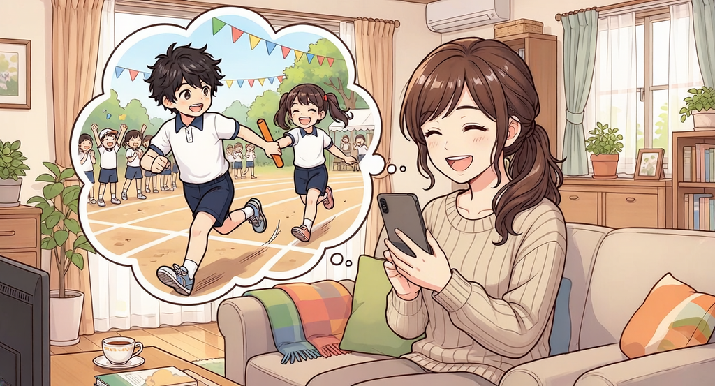 スマホで学級通信を読んで笑顔の保護者