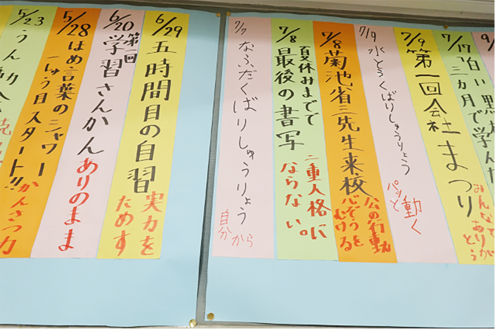 写真：Ａさんが書いた成長年表（中央の短冊）
