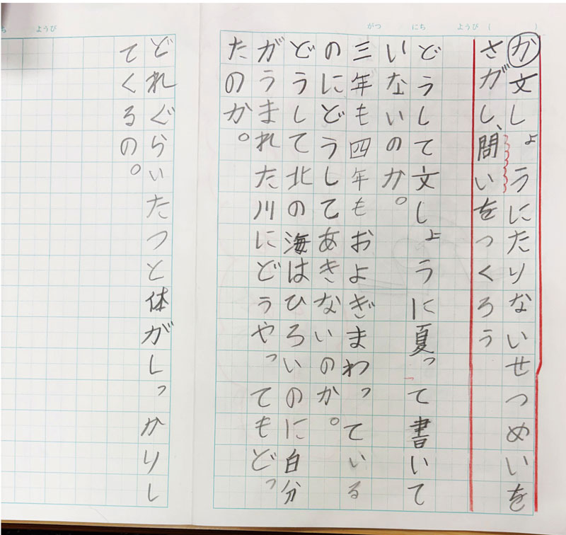 写真5 4つにまとまった、A児の問い